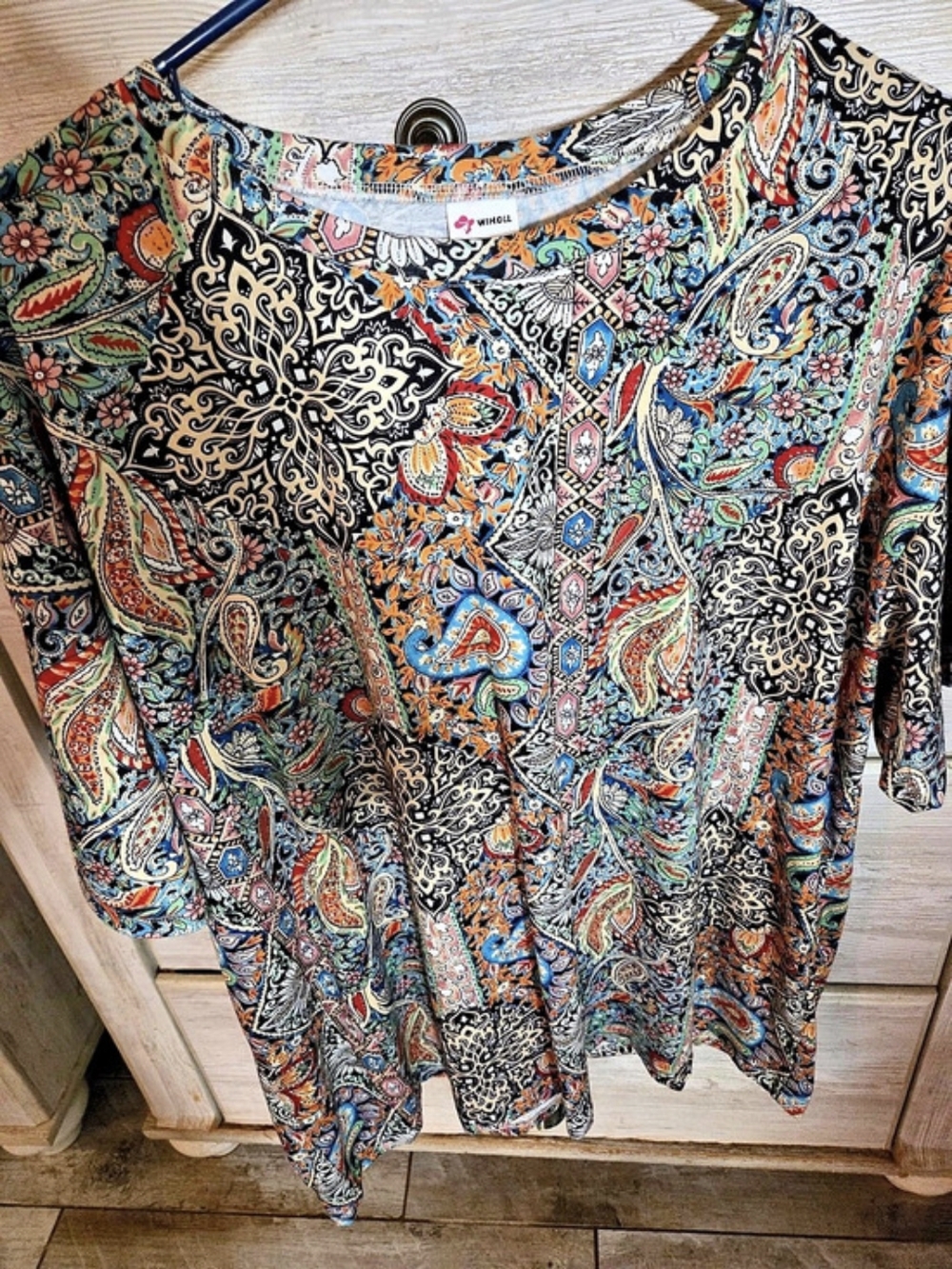 WIHOLL Paisley Short Sleeve Tunic in Black & Blue